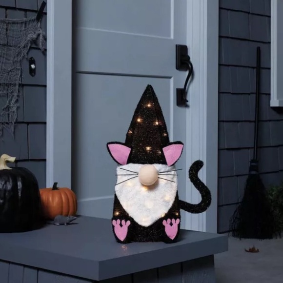 Hyde & Eek Halloween Cat Gnome Light Up Decoration 18.5" Tinsel Figure - Picture 4 of 8